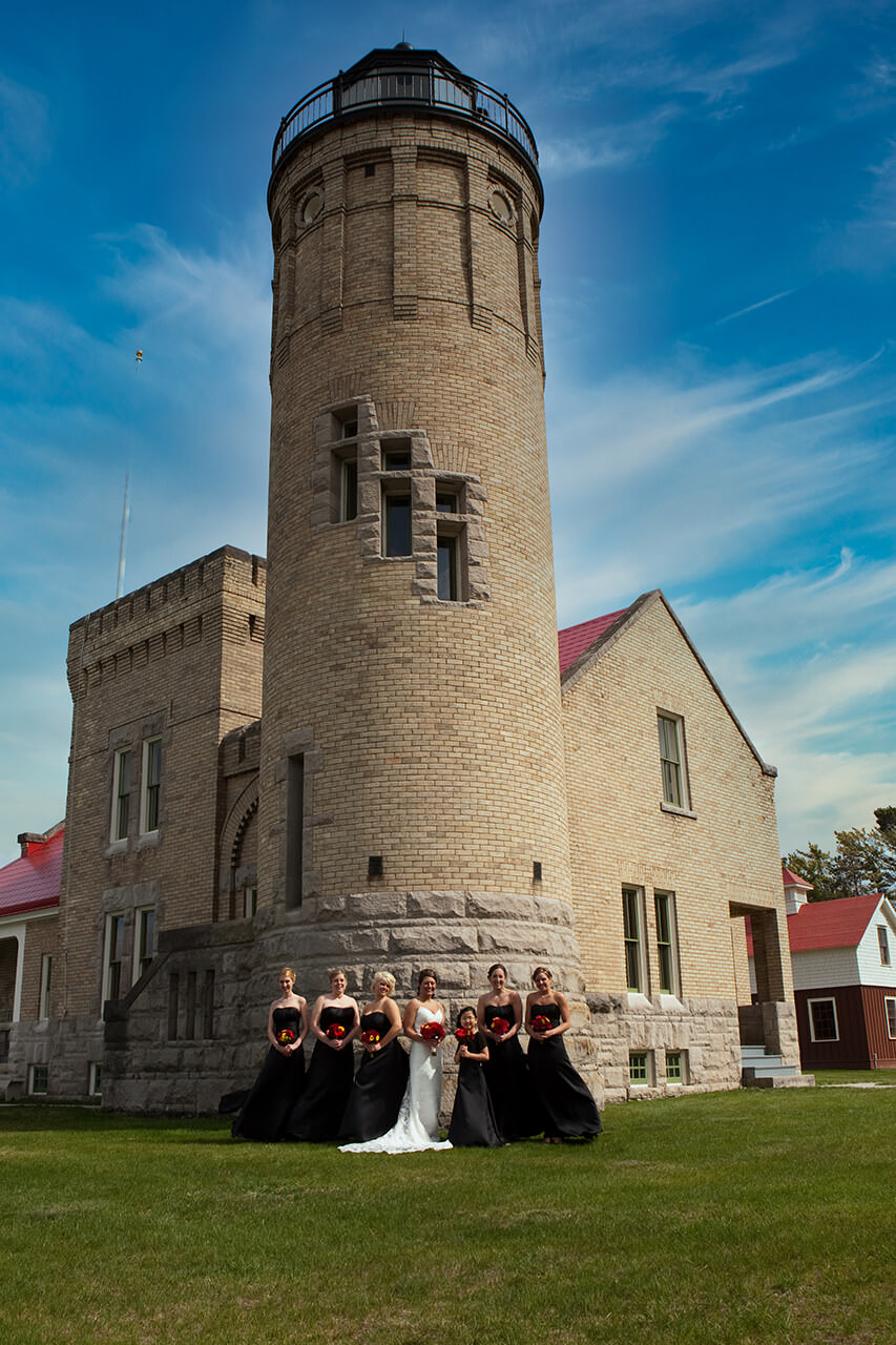 Bridal party at Mackinaw City lighthouse