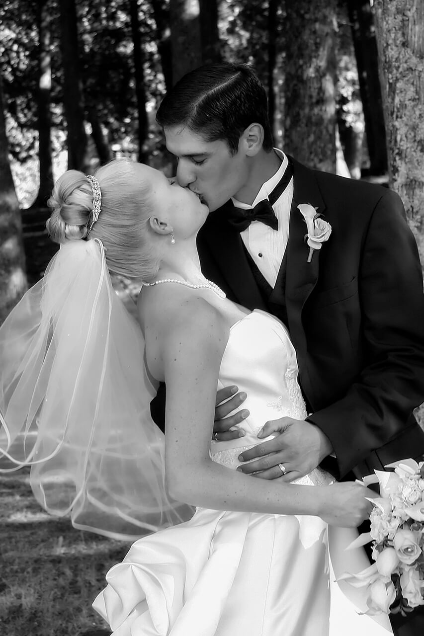 Wedding Kiss in Black and White